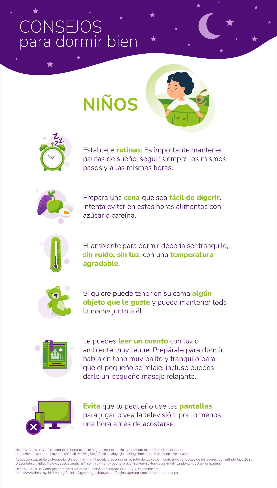 Consejos para dormir bien niños